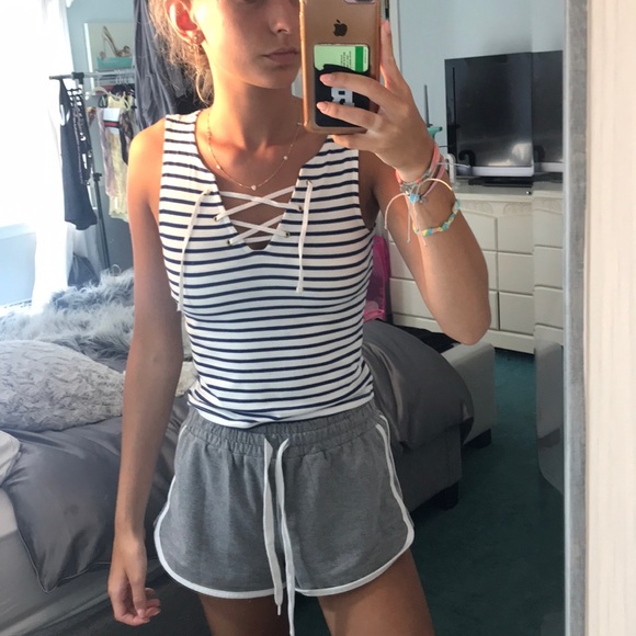 H&M Navy and White Striped Lace Up Tank Top - Picture 2 of 4